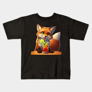 a fox with a drink AI Kids T-Shirt